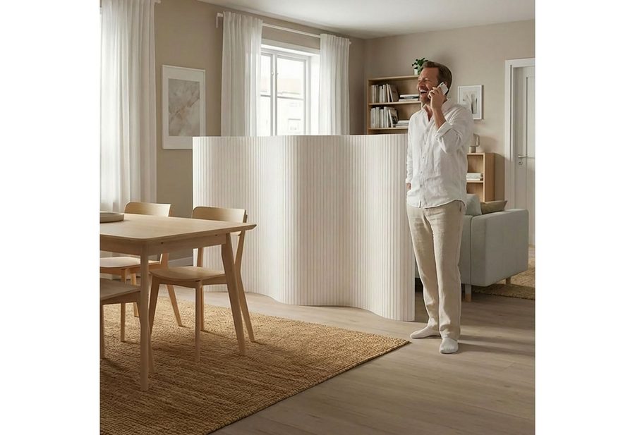 Homestyle4u Paravent Raumteiler Indoor Holz Trennwand Bambus Sichtschutz 145x200 195x200 (1 St), Weiß, Faltwand von Homestyle4u