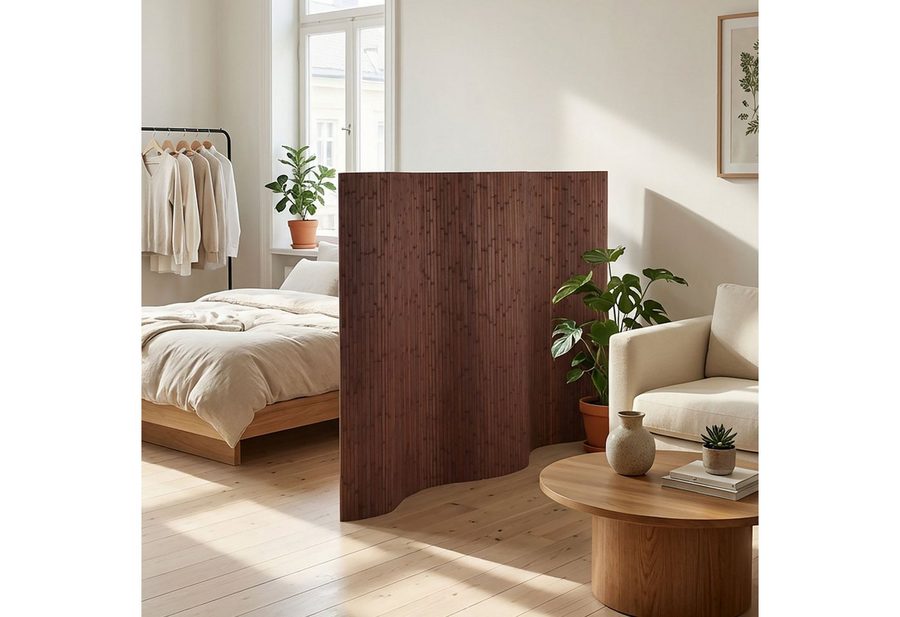 Homestyle4u Paravent Raumteiler Indoor Holz Trennwand Bambus Sichtschutz 145x200 195x200 (1 St), Walnuss, Faltwand von Homestyle4u