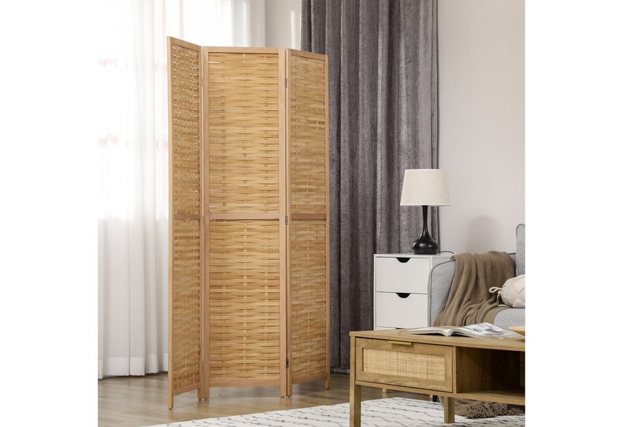 HOMCOM Paravent 4-teilig, aus Bambus, Faltbarer Sichtschutz, Raumtrenner Stellwand (Raumteiler, 1 St., Trennwand), für Wohnzimmer, Schlafzimmer, Natur von HOMCOM