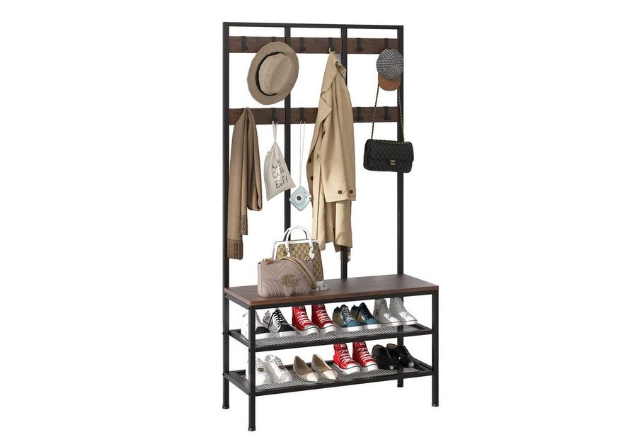 Dripex Garderobenständer Garderobe mit Sitzfläche und Schuhregal 100x40x184cm von Dripex