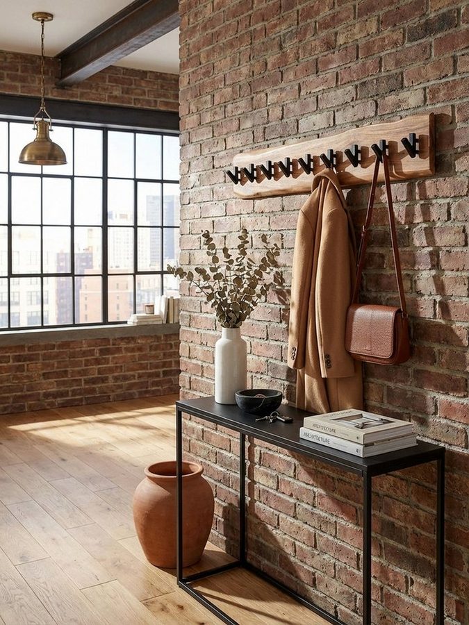KADIMA DESIGN Wandgarderobe Design Wandgarderobe Akazie Massivholz / Metall 90 x 19 x 9 cm (Garderobe Holz), Hakenleiste Flurgarderobe Wand von KADIMA DESIGN