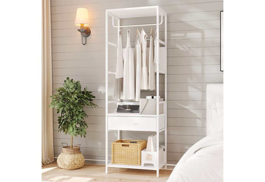 VOWNER Garderobenständer mit Sitzbank, Schublade & Kleiderstange, schmaler Flurgarderobe, (1 St), moderner Kleiderständer mit 1 Schublade & stabiles Schuhregal von VOWNER