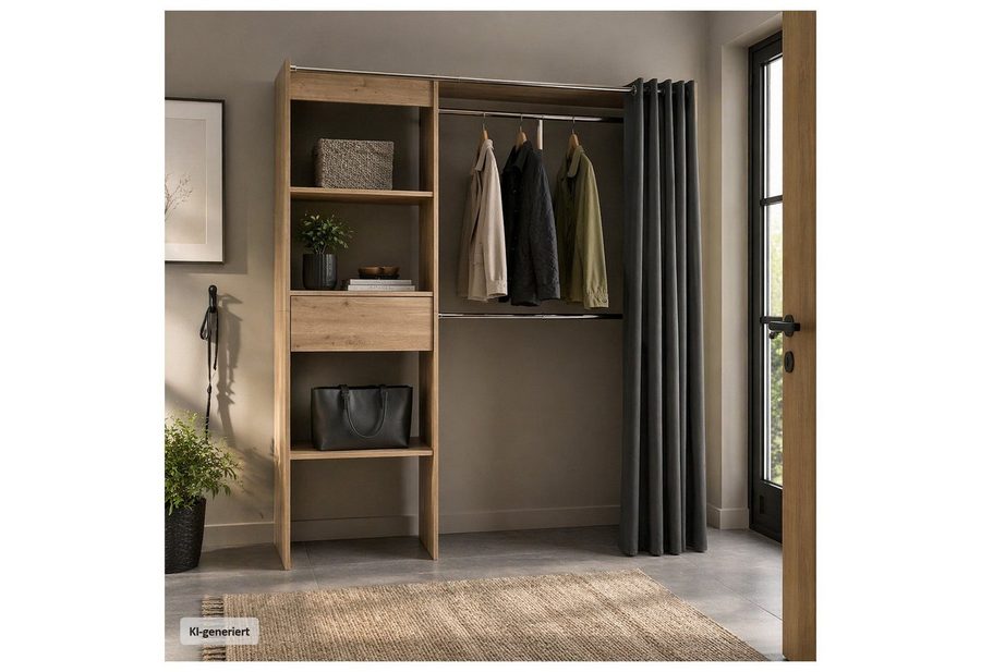 HTI-Living Garderobenständer Offene Garderobe mit Vorhang Artisaneiche, (Stück, 1 St., 1 Garderobe) von HTI-Living