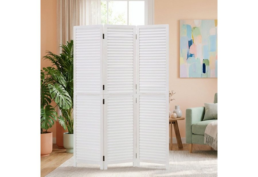Homestyle4u Paravent Raumteiler Indoor Holz Trennwand Weiß Sichtschutz faltbar klappbar (3-teilig) von Homestyle4u