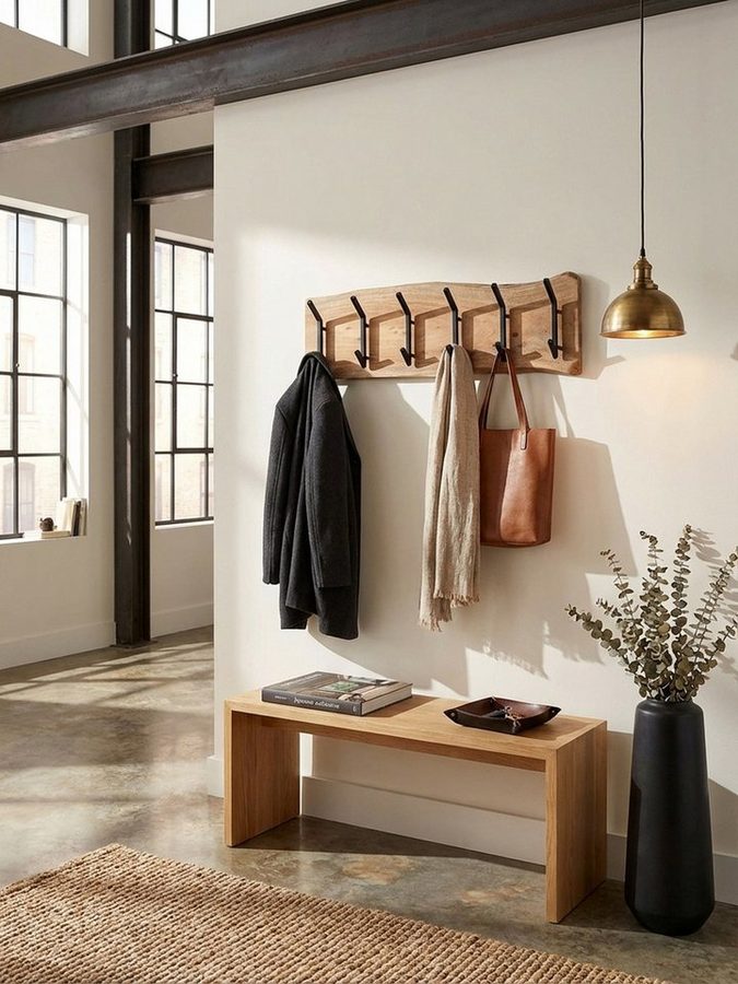 KADIMA DESIGN Wandgarderobe Design Wandgarderobe Akazie Massivholz / Metall 100 x 29 x 12,5 cm, Hakenleiste Flurgarderobe Wand, Garderobe Holz von KADIMA DESIGN