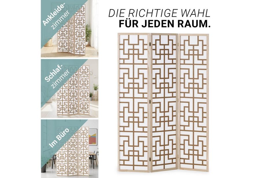 Homestyle4u Paravent Raumteiler Indoor Holz Shoji Trennwand Natur Sichtschutz faltbar (3-teilig), Braun, faltbar von Homestyle4u