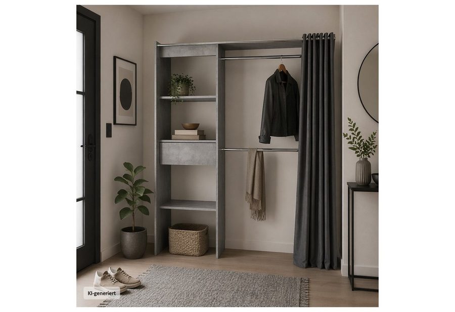 HTI-Living Garderobenständer Offene Garderobe mit Vorhang Betonoptik, (Stück, 1 St., 1 Garderobe) von HTI-Living