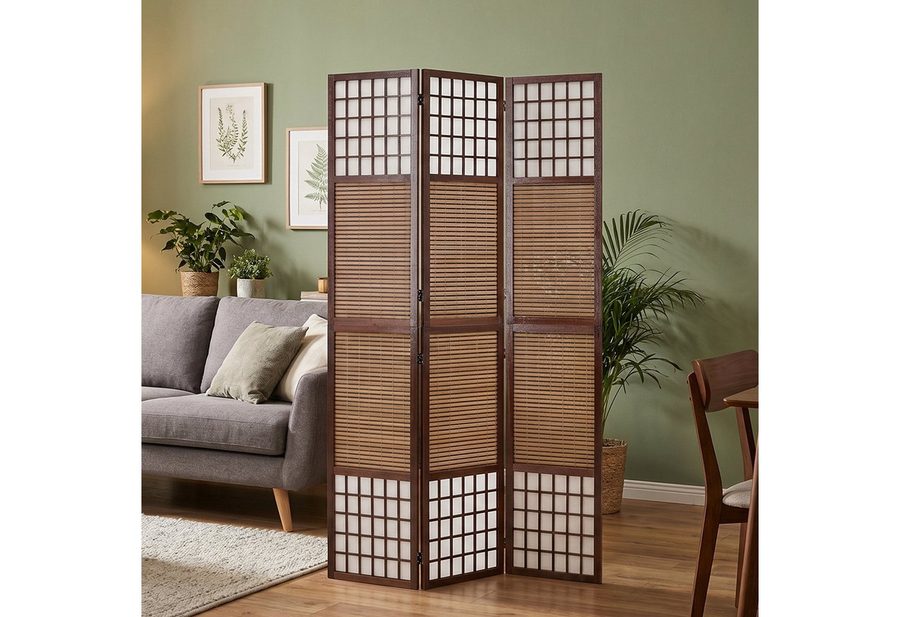 Homestyle4u Paravent Raumteiler Indoor Holz Sondergröße 2m Höhe Sichtschutz Schwarz faltbar (3-teilig), Trennwand, faltbar von Homestyle4u