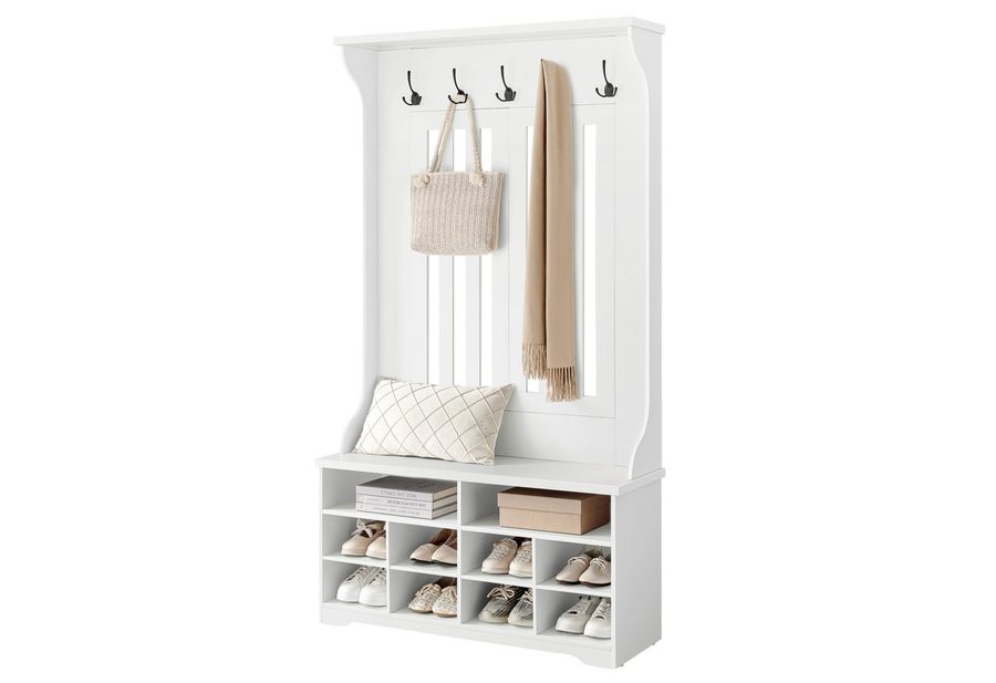 VASAGLE Garderobenständer Schuhaufbewahrung mit Schuhbank, 5 Dreifach-Haken, für Eingangsbereich, Flur, freistehend, platzsparend, Garderobe von VASAGLE