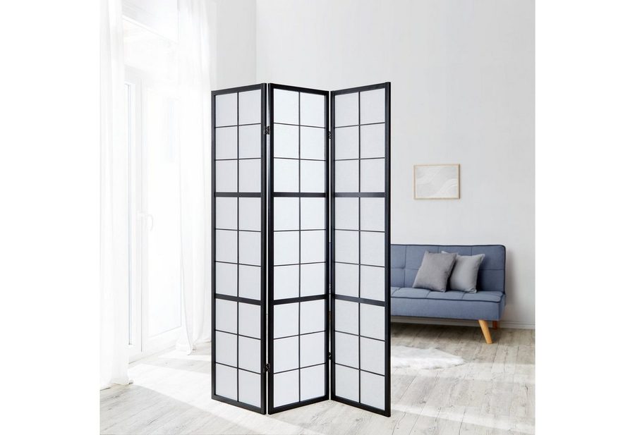 Homestyle4u Paravent Raumteiler Indoor Holz Trennwand Shoji in Schwarz Sichtschutz faltbar (3-teilig), faltbar von Homestyle4u