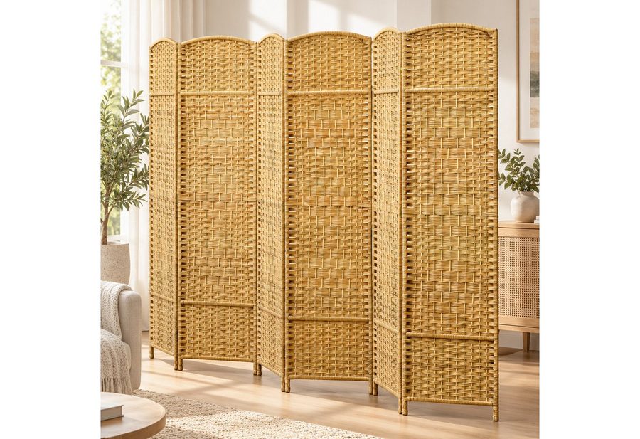 HOMCOM Paravent Faltbar Raumtrenner Stellwand Sichtschutz (Raumteiler, 6 St., Trennwand), für Wohnzimmer 270 x 180 cm Naturholz von HOMCOM