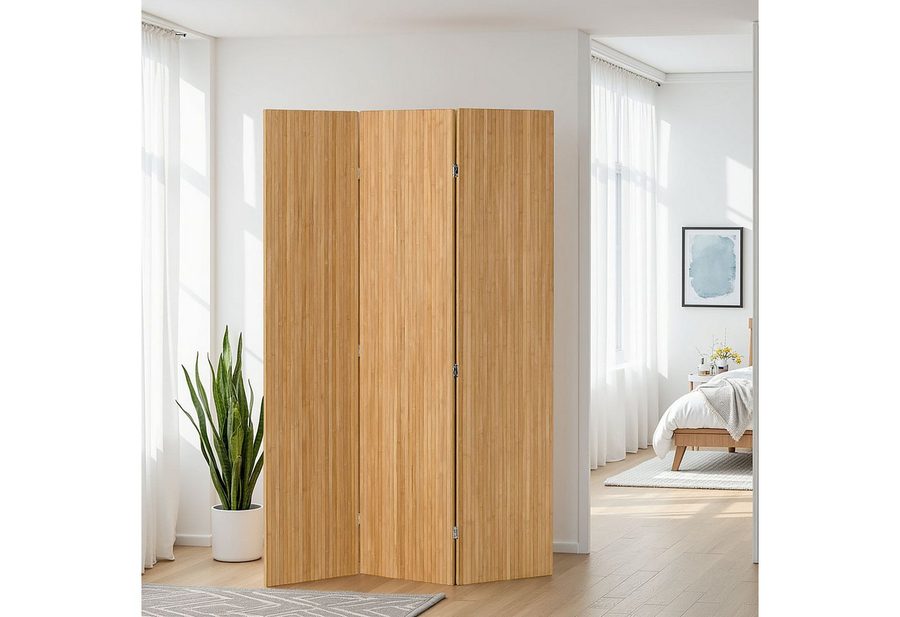 Homestyle4u Paravent Raumteiler Indoor Holz 3-tlg. Trennwand Natur Sichtschutz Bambus Shoji (3-teilig), faltbar, braun, Bambusstreben von Homestyle4u