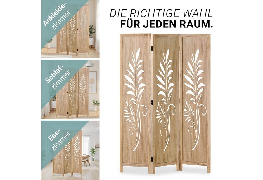 Homestyle4u Paravent Raumteiler Indoor Holz Trennwand Natur Sichtschutz faltbar klappbar (3-teilig), faltbar von Homestyle4u