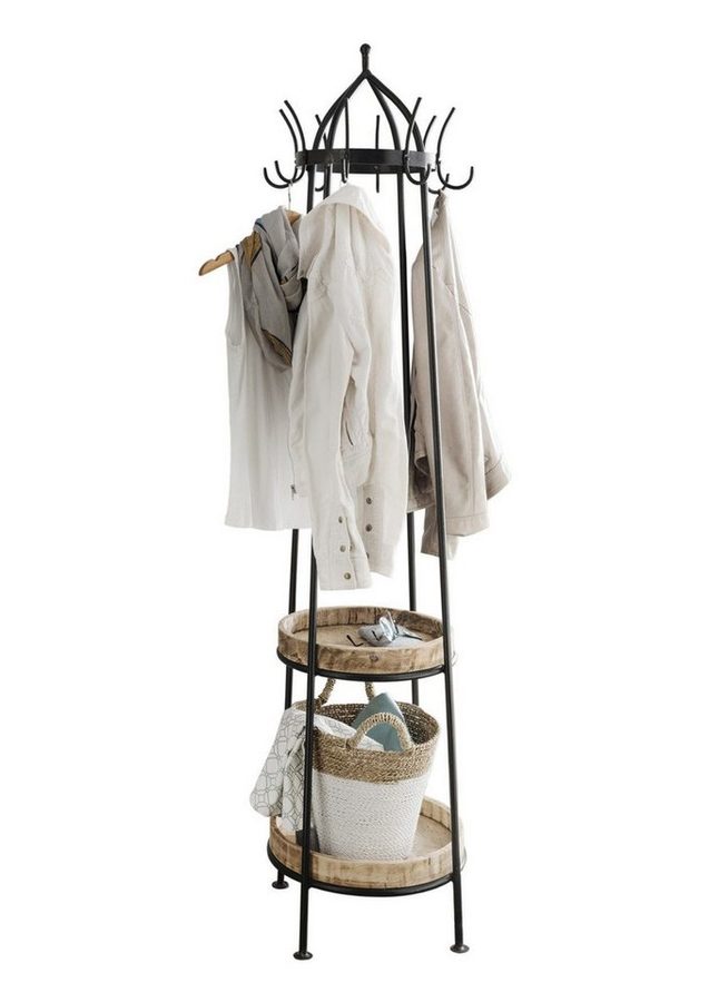More2Home Garderobenständer HANG, Metall vintage schwarz, mit 2 Mangoholzablagen von More2Home