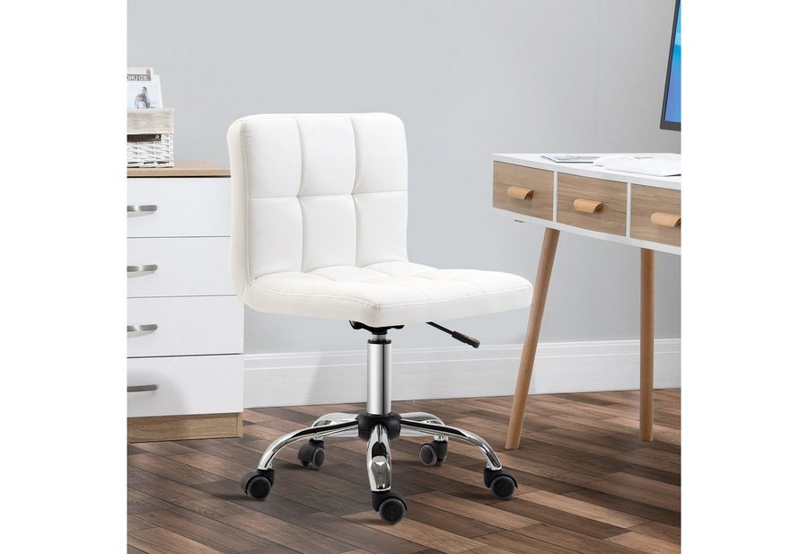 HOMCOM Bürostuhl Ergonomischer, ohne Armlehne, Computerstuhl, Kunstleder (Schreibtischstuhl, 1 St), mit 5 Nylonrädern, für Büro, Arbeitszimmer, Weiß von HOMCOM