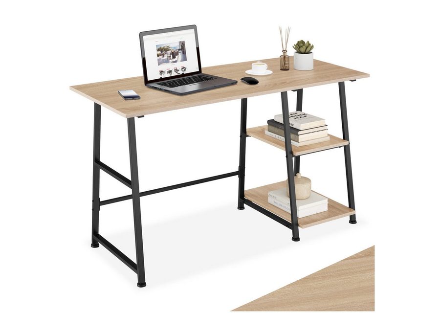 tectake Schreibtisch Bürotisch mit höhenverstellbaren Kunststofffüßen, 120 x 50 x 73,5 cm (Arbeitstisch Paisley, 1-St., in Industrial Holz hell, Eiche Sonoma), Holz, Stahl, trapezförmiges Gestell, Seitenregal mit 2 Ablagefächern von TECTAKE