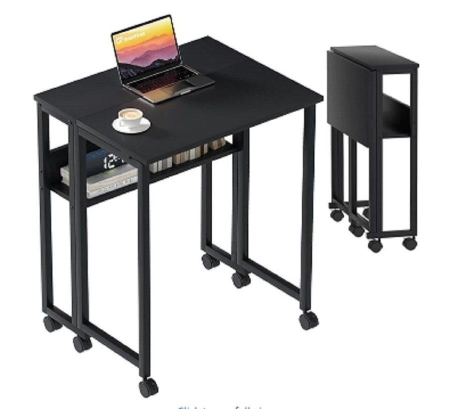 GarveeMore Schreibtisch Klappbarer mit Spanplattenplatte und Metallgestell,platzsparend, tragbarer Computertisch,kleiner tisch für Schlafzimmer,Wohnzimmer von GarveeMore