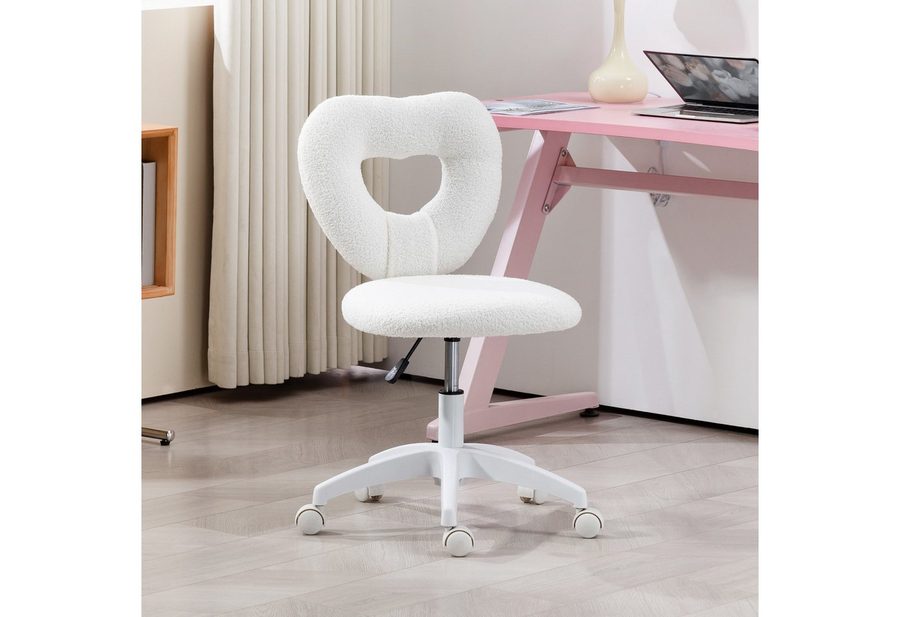 HOMCOM Bürostuhl Schreibtischstuhl Drehstuhl bis 120 kg belastbar Schlafzimmer (Höhenverstellbarer Teddy-Fleece Schminktisch Stuhl, 1 St), für Arbeitszimmer, Weiß von HOMCOM