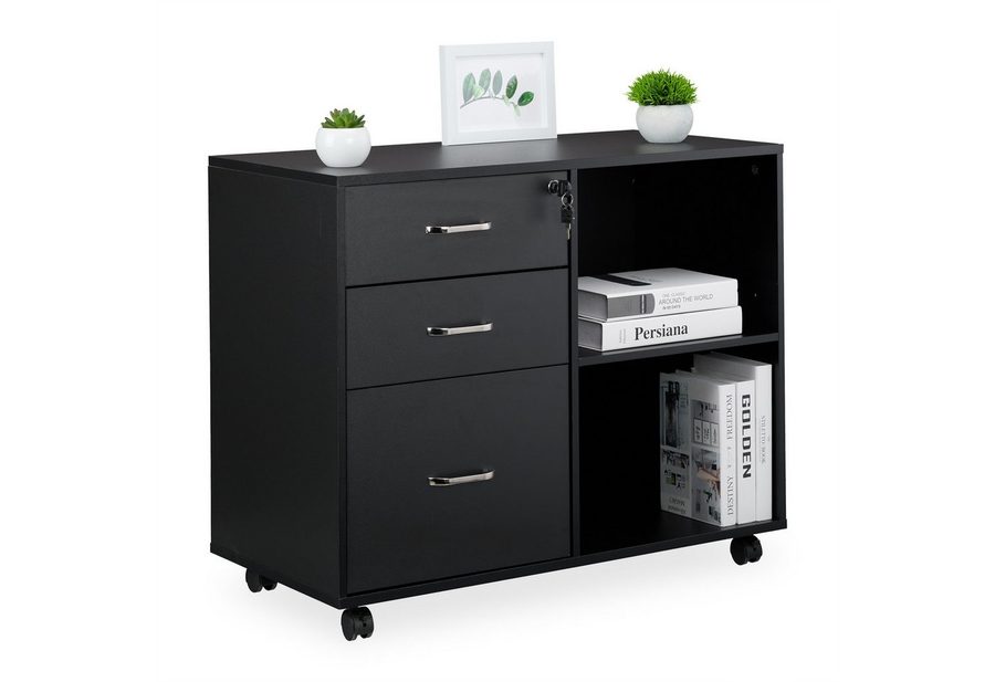 relaxdays Rollcontainer mit Schubladen und Ablagen, (1 St), schwarz von RELAXDAYS