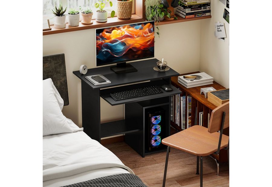 HOMCOM Schreibtisch Bürotisch mit Tastaturablage, Spanplatte, für Home Office (Computertisch, 1-St., Schreibtisch), für Büro, Arbeitszimmer, 80 x 45 x 75 cm, Schwarz von HOMCOM