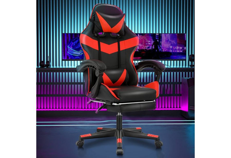 oyajia Gaming-Stuhl Ergonomischer Gaming Sessel mit Fußstütze und Kopfstütze Atmungsaktiv, mit abnehmbarem Kopfkissen, maximale Belastbarkeit 150 kg von oyajia