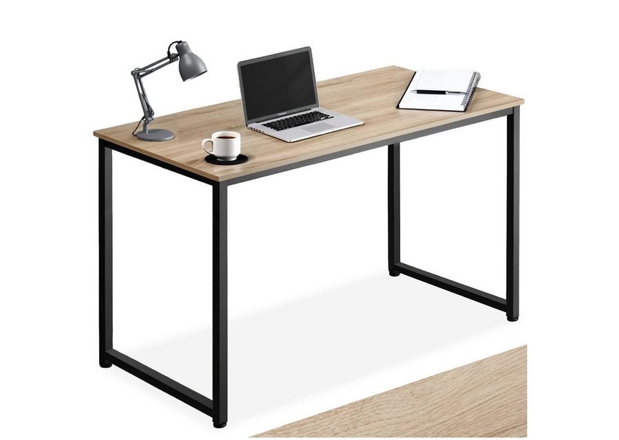 tectake Schreibtisch Bürotisch aus Holz und Stahl, Höhe 76,5 cm (Arbeitstisch Flint, 1-St., in Industrial Holz hell, Eiche Sonoma), große Beinfreiheit, mit höhenverstellbaren Kunststofffüßen von TECTAKE