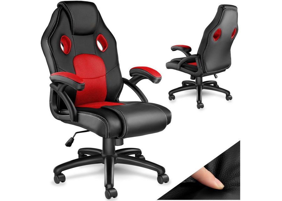 tectake Gaming-Stuhl Bürostuhl, ergonomische Form, Kunstlederbezug mit Mesh-Gewebe (Gaming Sessel Mike, 1 St), Stufenlos höhenverstellbar, dicke Polsterung, um 360° drehbar von TECTAKE