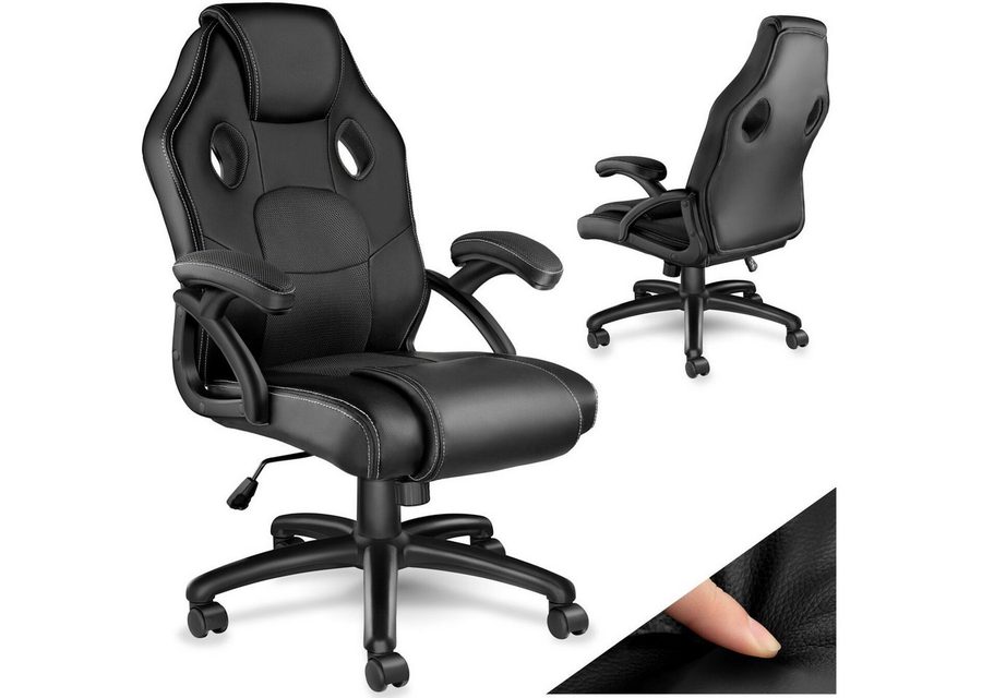 tectake Gaming-Stuhl Bürostuhl, ergonomische Form, Kunstlederbezug mit Mesh-Gewebe (Gaming Sessel Mike, 1 St), Stufenlos höhenverstellbar, dicke Polsterung, um 360° drehbar von TECTAKE