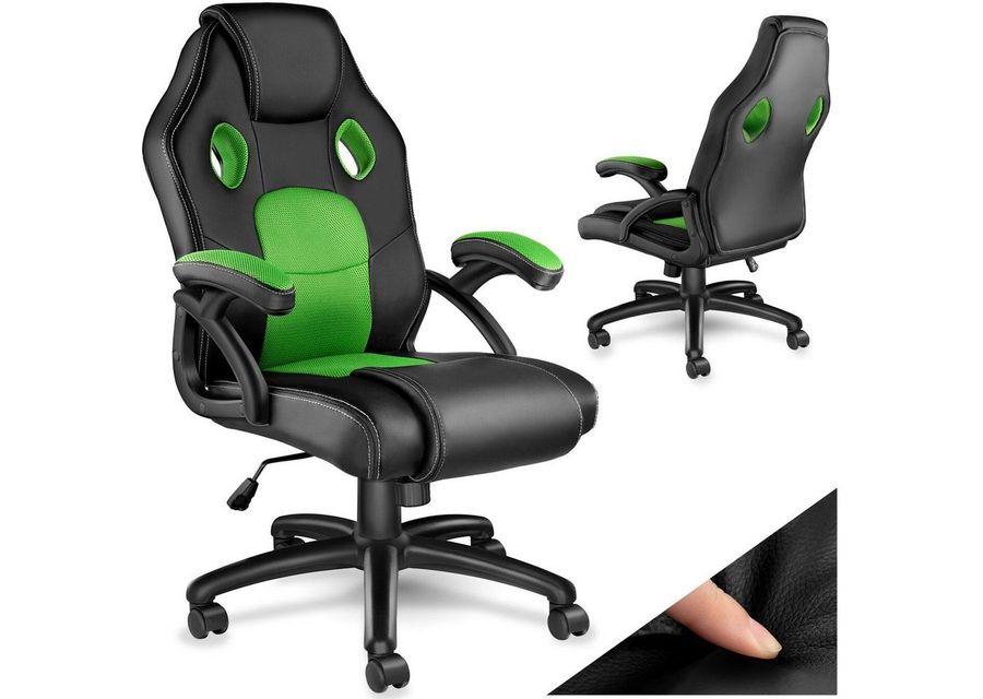 tectake Gaming-Stuhl Bürostuhl, ergonomische Form, Kunstlederbezug mit Mesh-Gewebe (Gaming Sessel Mike, 1 St), Stufenlos höhenverstellbar, dicke Polsterung, um 360° drehbar von TECTAKE