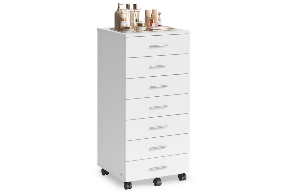 VASAGLE Rollcontainer mobiler Aktenschrank, Schubladenschrank, für Büro, Homeoffice, mit schraubenlosen Gleitschienen, Druckerständer von VASAGLE