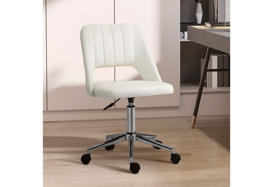 Vinsetto Bürostuhl Homeoffice Stuhl höhenverstellbar Drehstuhl bis 120 kg belastbar (Schreibtischstuhl, 1 St), Samtartiges Polyester Cremeweiß 49 x 60 x 79-91 cm von Vinsetto