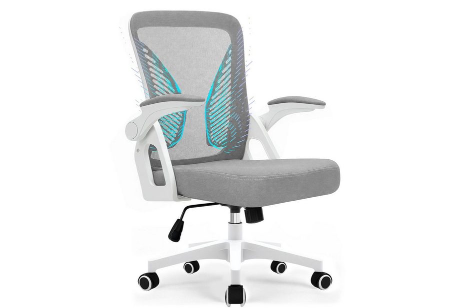 Milacyee Bürostuhl Ergonomischer Bürostuhl mit 90° klappbaren, gepolsterten Armlehnen (Höhenverstellbarer Atmungsaktiv Chefsessel mit geräuscharmen Rollen,Drehstuhl mit dynamische Rückenstütze), Platzsparend, Atmungsaktives Mesh, 150 kg Belastbarkeit von Milacyee