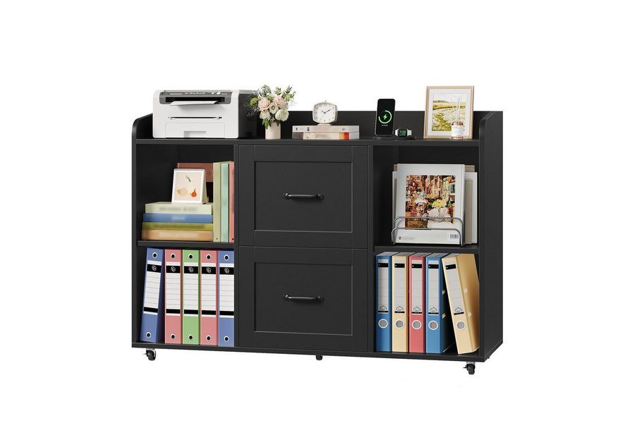 HOMECHO Aktenschrank Rollcontainer mit Steckdosen, Schubladenschrank mit Rollen von HOMECHO
