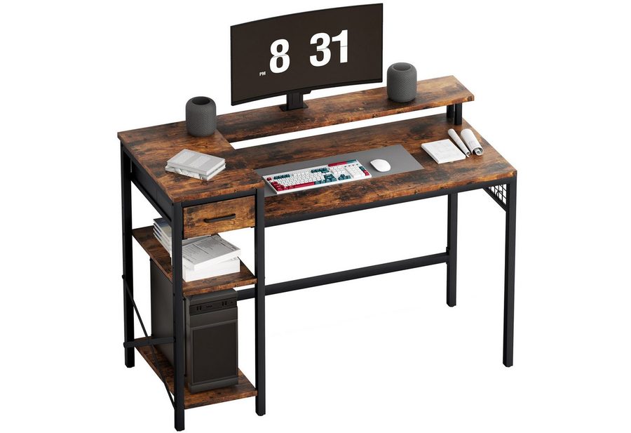 Oak&Tea Schreibtisch Computertisch, Bürotisch mit Schubladen & Monitorständer Breite 120 cm (Schreibtisch *1), PC Tisch Eckschreibtisch für Arbeitszimmer, Heimbüro, Wohnzimmer von Oak&Tea
