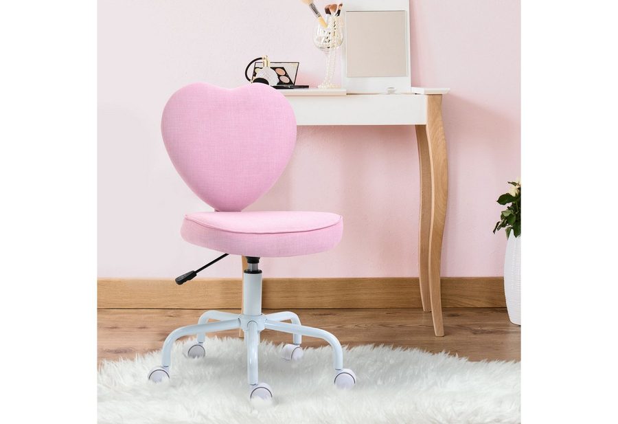 HOMCOM Stuhl Chefsessel Drehstuhl Computerstuhl Polsterung Rosa Leinenstoff 40 x 50 x 79-89 cm von HOMCOM