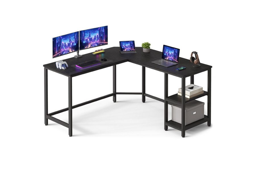 VASAGLE Schreibtisch L-förmiger Computertisch, Eckschreibtisch, Gaming, Homeoffice, 138 x 138 x 76 cm, mit 2 Ablagen, platzsparender, einfacher Aufbau von VASAGLE