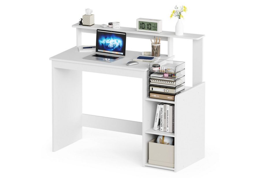 Mondeer Schreibtisch Computertisch, mit verstellbarem Ablagefach, Monitorhalterung, 110 x 48 x 93 cm, weiß von Mondeer