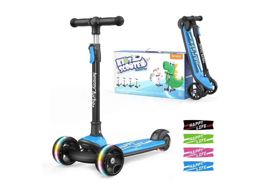 besrey Dreiradscooter Kinder Scooter Kinder Roller Kinderroller ab 3 jahre faltbar, Alle drei Räder mit LED, Kinderscooter mit ABEC-7 Kugellager von besrey