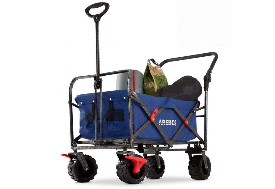 Arebos Bollerwagen Faltbarer Handwagen mit Dach – Transportkarre für Garten & Freizeit (1-tlg), PU-Räder und verstellbaren Griff von Arebos