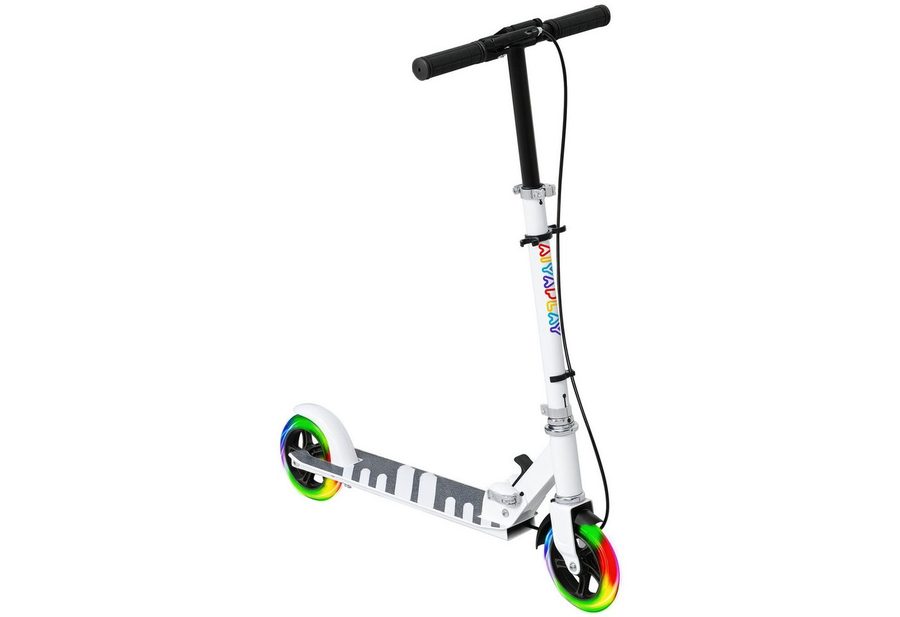 AIYAPLAY Cityroller Roller Kinder Scooter mit Leuchtenden Rädern, Bremse, 0 km/h, (klappbarer Kinderroller, 1 tlg., Höhenverstellbarer Tretroller), Faltbar, Höhenverstellbar, Weiß von AIYAPLAY