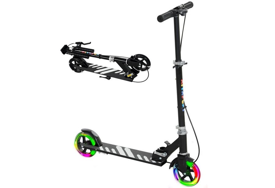 AIYAPLAY Cityroller Roller Kinder Scooter mit Leuchtenden Rädern, Bremse, 0 km/h, (klappbarer Kinderroller, 1 tlg., Höhenverstellbarer Tretroller), Faltbar, Höhenverstellbar, Schwarz von AIYAPLAY