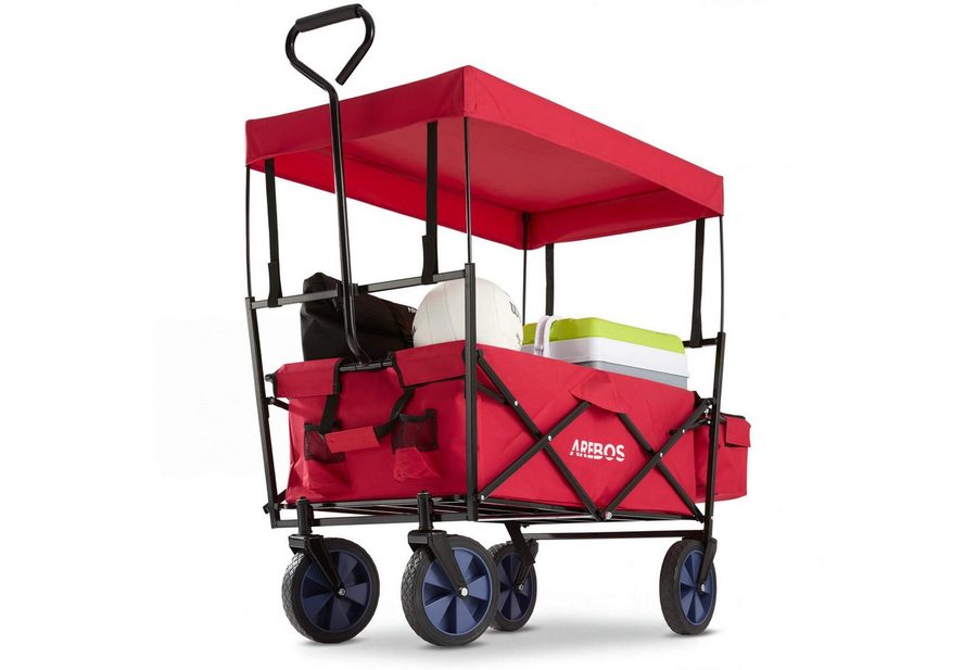 Arebos Bollerwagen ECO faltbar mit Dach, 70 kg Tragkraft für Garten, Camping & Ausflüge (1-tlg., Rot), Maße 117 x 55 x 125 cm von Arebos