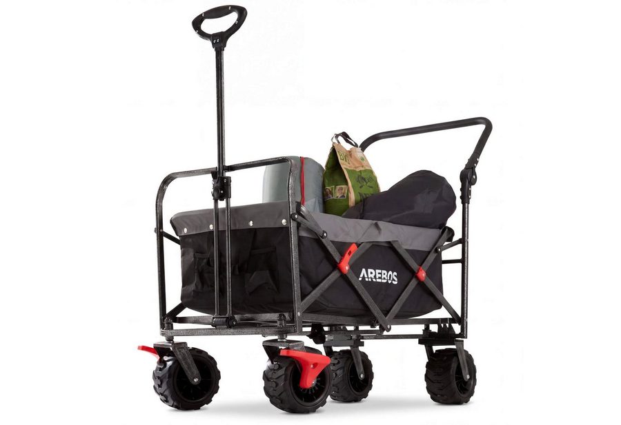 Arebos Bollerwagen Faltbarer Handwagen mit Dach – Transportkarre für Garten & Freizeit (1-tlg), PU-Räder und verstellbaren Griff von Arebos