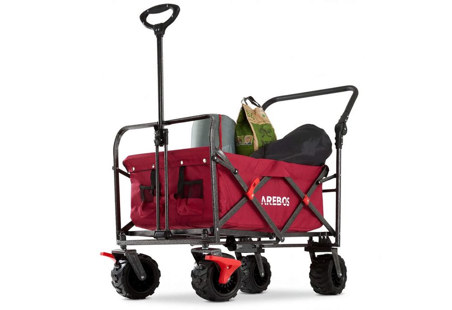Arebos Bollerwagen Faltbarer Handwagen mit Dach – Transportkarre für Garten & Freizeit (1-tlg), PU-Räder und verstellbaren Griff von Arebos