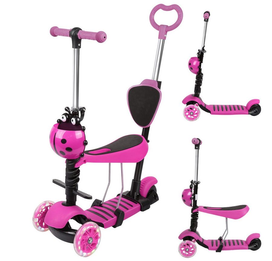 JEOBEST Scooter 3-in-1 Kinderroller mit Rückenlehne & Abnehmbarem Sitz, Höhenverstellbarer 3-Rad-Tretroller ab 2 Jahre von JEOBEST