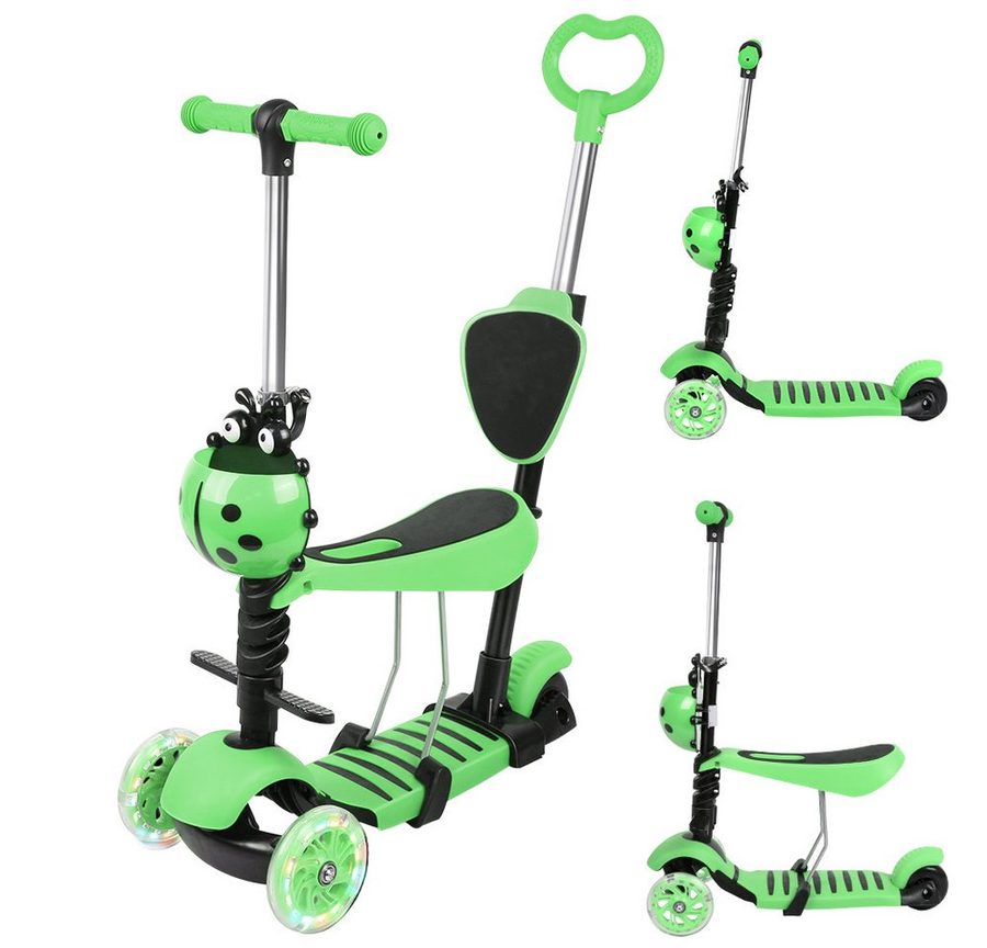 JEOBEST Scooter 3-in-1 Kinderroller mit Rückenlehne & Abnehmbarem Sitz, Höhenverstellbarer 3-Rad-Tretroller ab 2 Jahre von JEOBEST