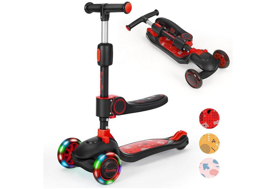 ToteBox Dreiradscooter Kinder Scooter, Höhenverstellbar + Sitz/Steh + LED-Räder von ToteBox