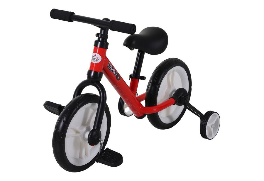 HOMCOM Laufrad Kinder Lauflernrad ab 2-5 Jahre mit Stützrädern 12 Zoll, Rot 85 x 36 x 54 cm von HOMCOM
