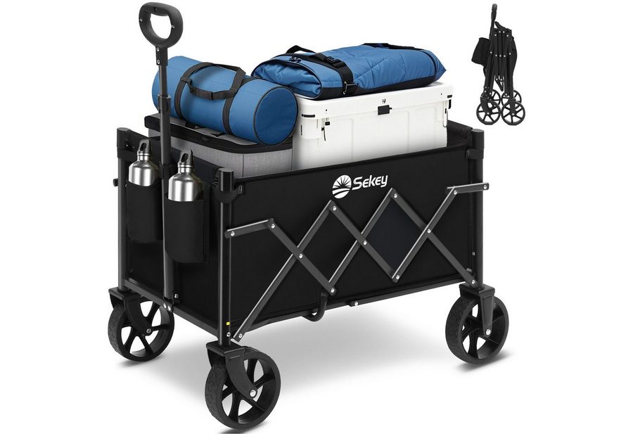 Sekey Bollerwagen Ultraleicht Faltbarer Handwagen Transportkarre bis zu 80kg / 100kg, 80 KG / 60 L Einkaufswagen Campingwagen mit Höhenverstellbarem Griff von Sekey