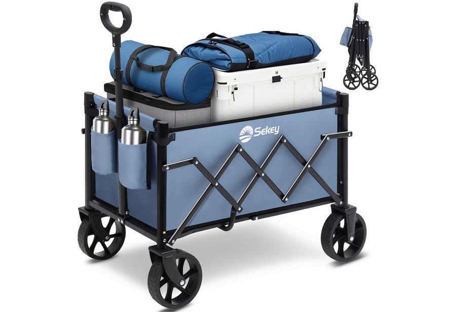 Sekey Bollerwagen Ultraleicht Faltbarer Handwagen Transportkarre bis zu 80kg / 100kg, 80 KG / 60 L Einkaufswagen Campingwagen mit Höhenverstellbarem Griff von Sekey